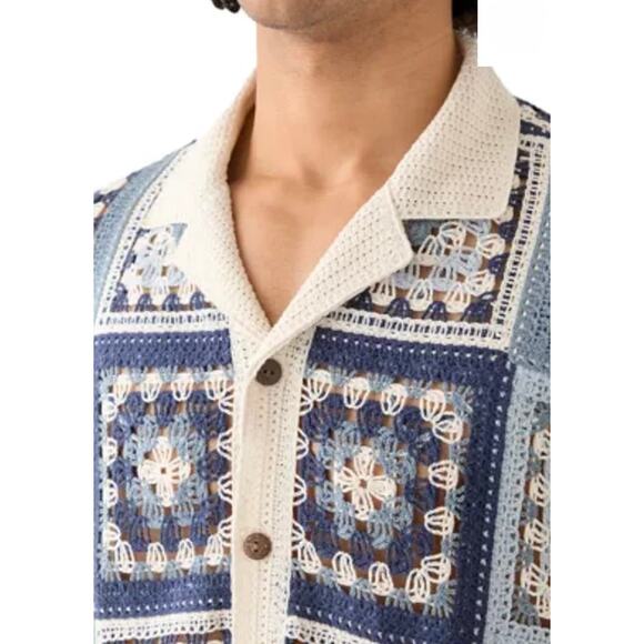 NWT Men's Morse Code Short Sleeve Notch Collar
Crochet Shirt in Navy - Picture 4 of 13